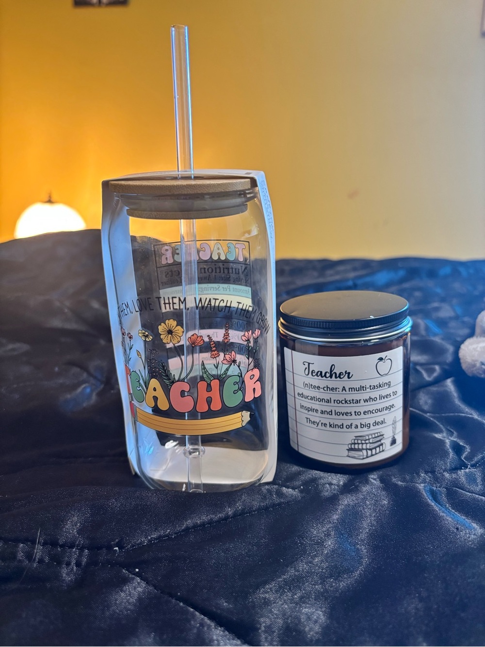 Teacher Floral Tumbler with Straw & Candle - Picture 2 of 6